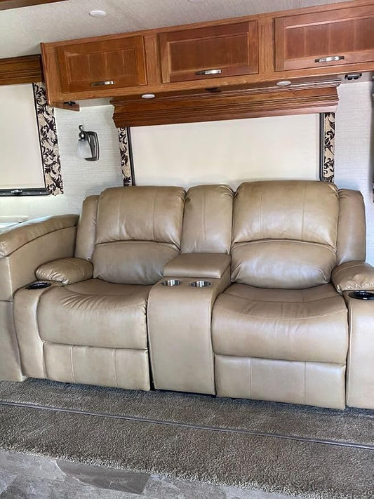 RecPro Charles 70" Powered Double RV Wall Hugger Recliner Sofa | Loveseat | RV Furniture with Upgraded 2023 Fabric (Toffee)