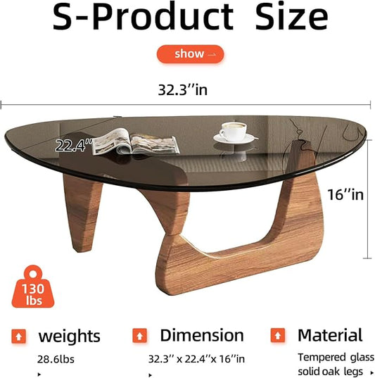 Modern Glass Coffee Table, Mid Century Small Coffee Table, Coffee Table for Living Room,Suitable for Bedroom Living Room Reception Office Tables (Walnut/Grey, Small)