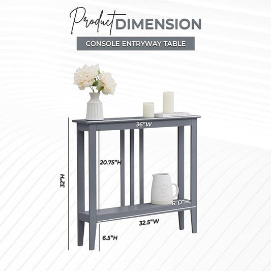 Kings Brand Narrow Console Table w/Storage Shelf, Sofa Entryway Table, Grey | Narrow Console Table with Storage Shelf – Slim Design Fits Entryways, Hallways, Behind Sofas, Shelf Décor, Books, Essentials