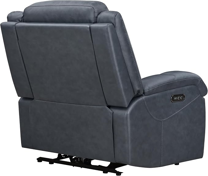 Watson & Whitely Oversized Genuine Leather Power Recliner Chairs for Big and Tall, Wall Hugger Recliner with Power Headrest & Charging Ports, Extra Large Reclining Chair for Living Room, Navy Blue