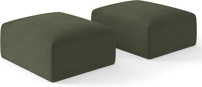 40" Oversized Large Square Corduroy Ottoman Pouf - Poofy Plush Foot Rest with Foam Chunk Filling, Movable Floor Pouf Footstool & Ottoman Coffee Table for Living Room Couch Bedroom, Green(2 Pieces)