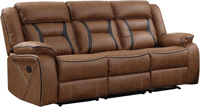 EBELLO Faux Leather Manual Reclining Sofa, 3 Seat Recliner Sofa Chair, Couch Furniture for Living Room, Furniture, Meeting Room, Brown (3 Seat Sofa)