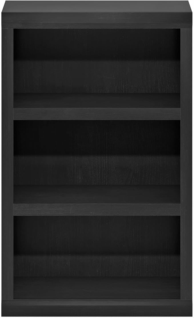 Furinno Rail Book Shelf, 3-Tier Bookshelf with Open Shelf, Bookcase with Classic Style Edges, 10 x 24.6 x 39, for Organization and Storage, for Living Room, Bedroom, Home Office, Blackwood