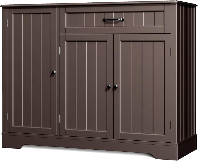 Gizoon Kitchen Coffee Bar Cabinet with Storage Kitchen Sideboard Buffet Cabinet with Drawers, Short Pantry with Door and Shelves for Bathroom and Living Room, Dark Brown, Painted