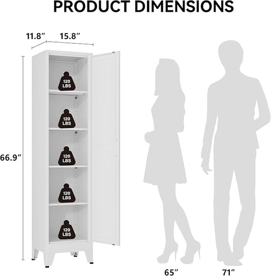 COFaR 67" Tall Metal Pantry Cabinet, White Storage Cabinet with Magnetic Door & 4 Adjustable Shelves, Slim Freestanding Cupboard for Kitchen, Bathroom, Living Room