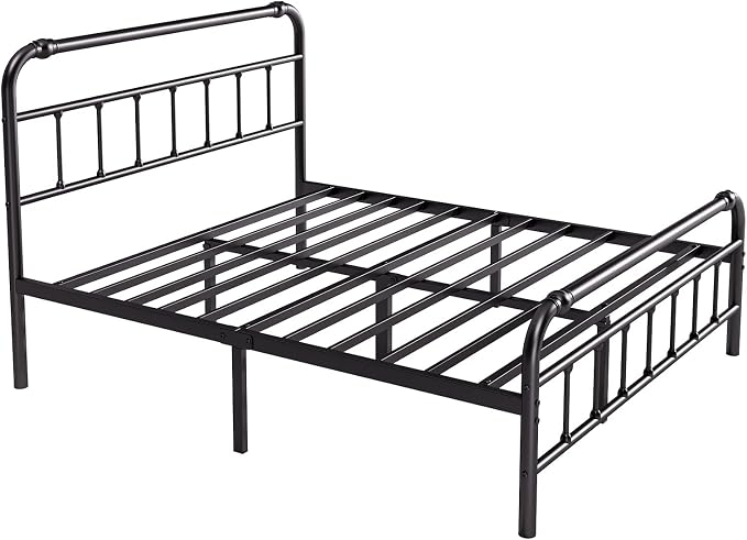BOSRII Full Size Bed Frame with Headboard and Footboard, 18 Inches High, 3500 Pounds Heavy Duty Metal Slats Support for Mattress, No Box Spring Needed, Noise-Free, Black