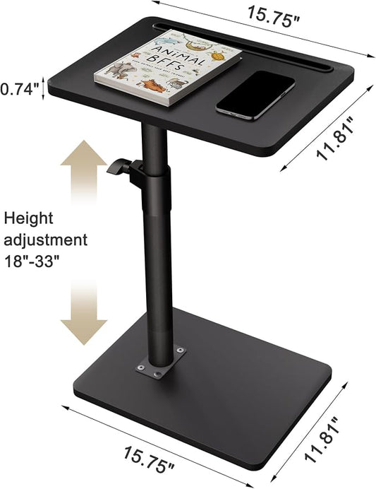 YUHFERA Sofa Armrest Tray Table for Couch - 360° Swivel Height Adjustable End for Small Spaces, Snack Side Table for Bed or Chair with Phone & Tablet Slot (Black,Standard)