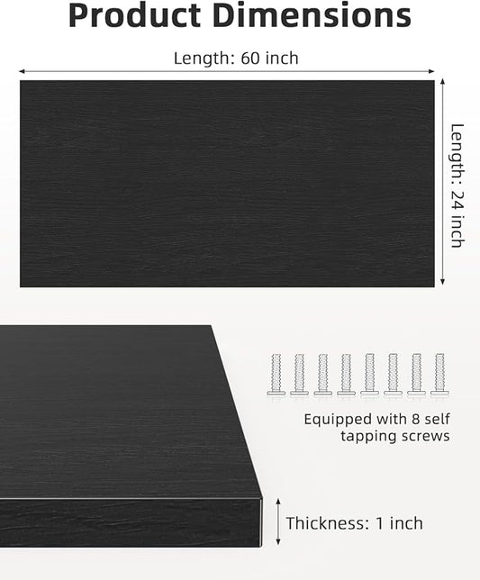 Universal 60 x 24 One-Piece Solid Wood Table Top, 1" Thick Desktop for Stand Up Height Adjustable Desk Frames, Home Office Tabletop, Countertop DIY, Black Oak
