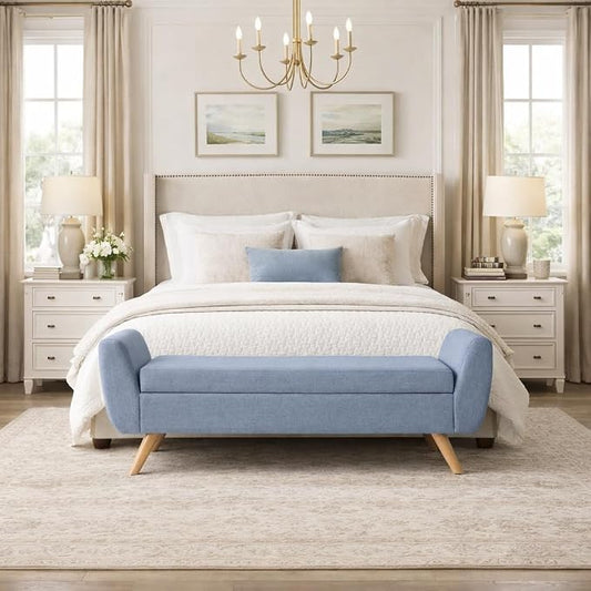 HomePop 60" Modern Storage Bench with Wood Legs - French Blue Woven