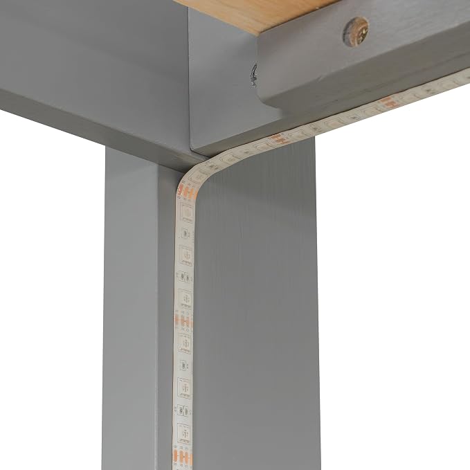 RUNNA Twin Over Full Bunk Bed with Storage Shelves,LED Grey/LED | Charging Station, a Drawer Solid Wood Bunk Bed for Kids, Teens, Adults