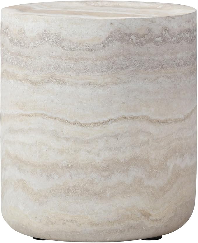 15.74" Small Round Side Table, Faux Marble Stone Coffee Table, French Country Rustic Circle End Table, Modern Minimalist Fiberglass Tea Table for Living Room Apartment Office, No Assembly