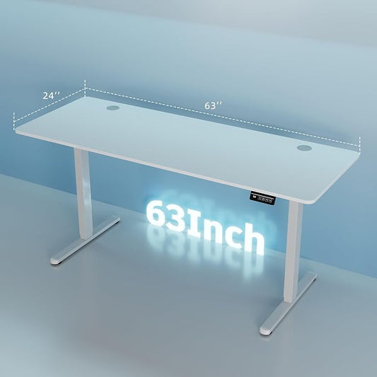 Shintenchi Standing Desk, 63x24 Inch Height Adjustable Electric Sit Stand up Desk, Ergonomic Rising Computer Table, Modern Lift Gaming Desk Workstation for Home Office, White
