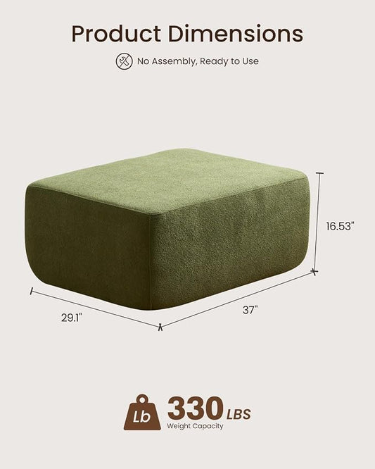 37" Plush Boneless Ottoman, Upholstered Cloud Footrest for Boneless Couch in a Box,Oversize Poufs for Living Room & Bedroom Sofa Ottoman,Comfy Seating with Dense Foam, Green (Cloud Velvet)