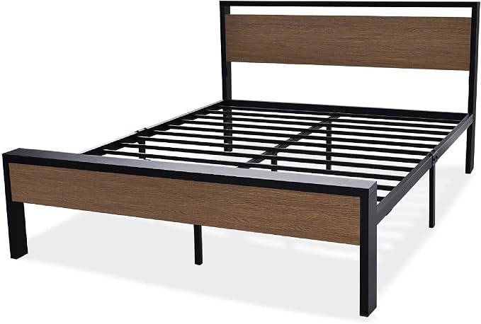 Allewie Full Size Platform Bed Frame with Wooden Headboard and Footboard, Heavy Duty 12 Metal Slats Support, No Box Spring Needed, Under-Bed Storage, Noise Free, Easy Assembly, Walnut