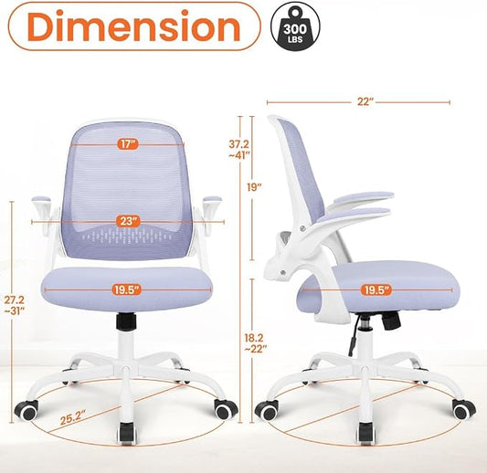 NEO CHAIR Office Chair Computer Desk Chair Ergonomic Gaming Comfy Mesh with Flip-up Arms Lumbar Support Adjustable Height Rolling Wheels for Home Office (Purple)
