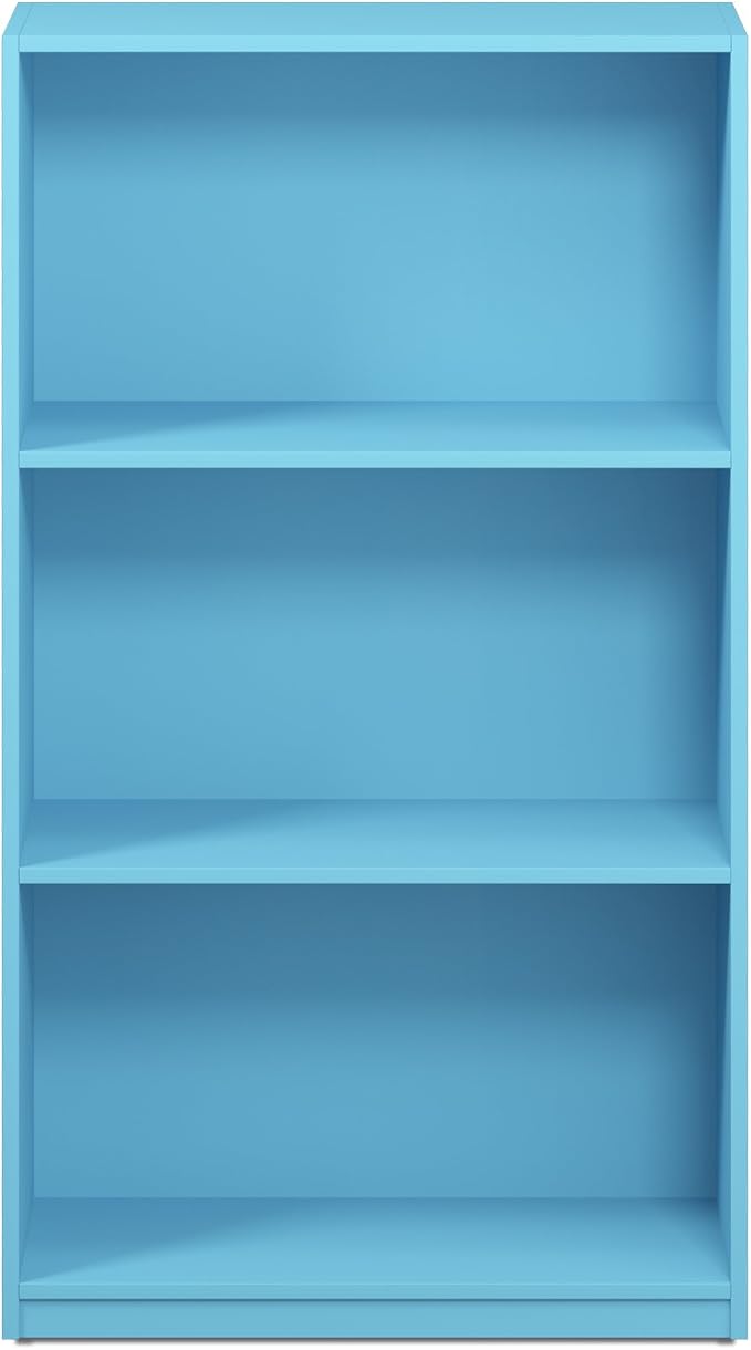 Furinno BASIC Book Shelf, 3-Tier Modern Bookshelf, Bookcase with Open Shelves, 9.3 x 21.8 x 39.5, for Living Room, Bedroom, Home Office, Light Blue