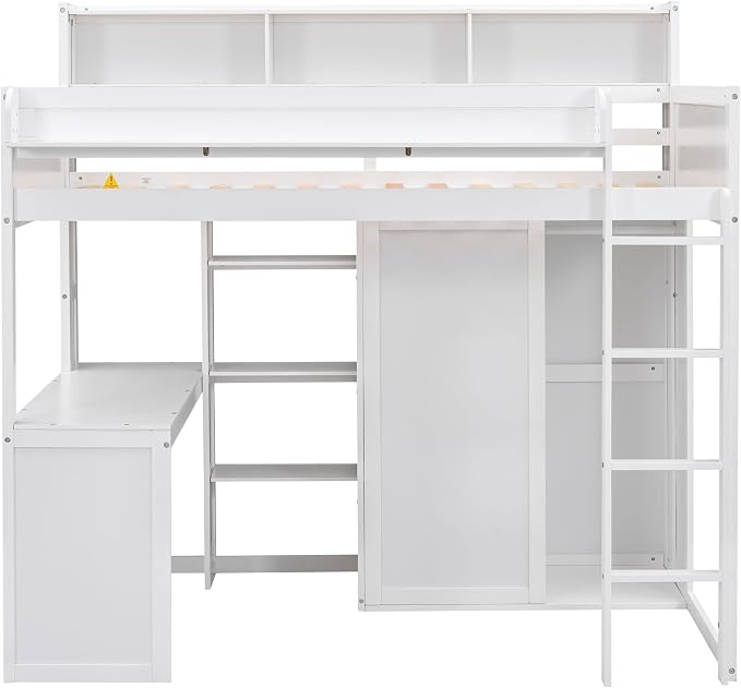 Ball & Cast Twin Size Loft Bed with Big Storage Under-Bed Desk & Staircase,Wooden Bedframe W/Integrated Wardrobe,Drawers & Shelves,Space-Saving,Modern Furniture for Boy Girl Teens Small Bedroom,Gray