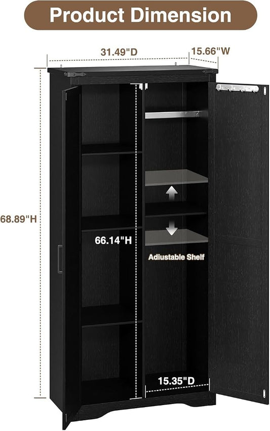 Befrases Black Farmhouse Storage Cabinet with Adjustable Shelves, Large Pantry Organize with 2 Barn Doors, Tall Freestanding Cabinet for Kitchen, Bathroom, Garage, Basement, Living, Utility Room