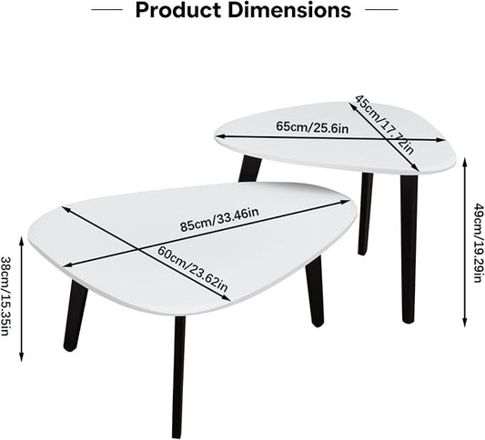 Nesting Coffee Table Set of 2-Mid Century Moder Coffee Table | Guitar Pick Stacking Tables with Solid Wood Legs,Small Coffee Tables for Small spaces,Living Room,Balcony