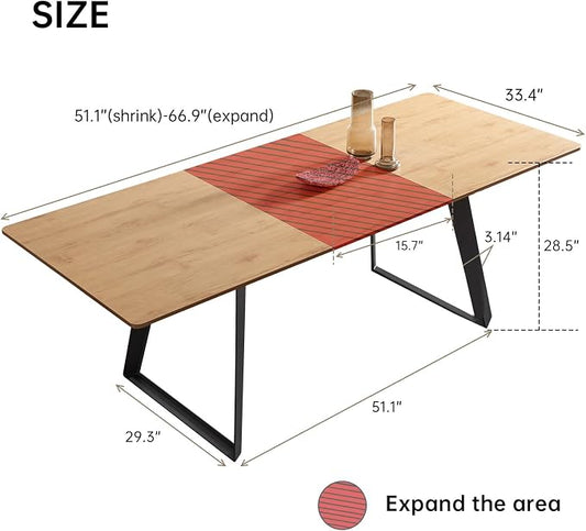 ZckyCine 51‑67 Inch Expandable Dining Table, Rectangular Wooden Tabletop for Small‑Space Homes & Kitchen