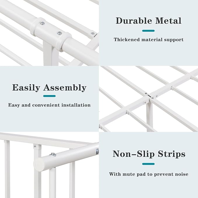 VECELO Twin Size Sturdy Metal Platform Bed Frame Classic Victorian Style Bed Frame with Headboard and Footboard Under Bed Storage No Box Spring Needed White