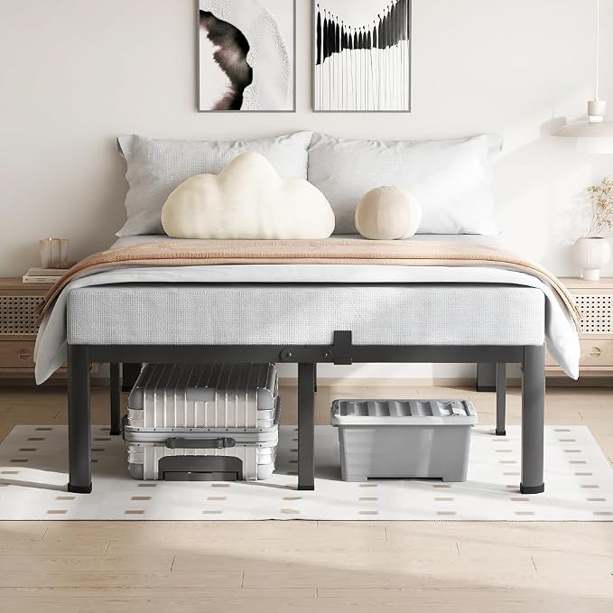 VIPSHOW 14 Inch California King Bed Frame, 3500Lbs Heavy Duty Metal Platform with Round Corner Legs Mattress Slide Stopper, Steel Slat Support No Box Spring Needed, Noise Free, Non-Slip, Easy Assembly