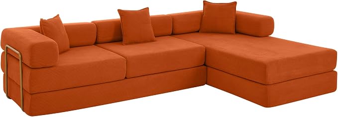 HANXIN 108" Modular Sectional Sofa,Futon Convertible Sofa Bed,Oversized Corduroy Boneless Couch for Living Room,Floor Loveseat Sleeper with Pull Out Bed,Free Combination,No Assembly Required (Orange)