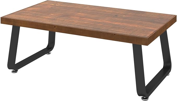 IBF Natural Wood Coffee Table, Rustic Solid Wood Center Table for Living Room, Rectangle Metal and Real Wooden Tea Table, Modern Industrial Minimalist Wooden Cocktail Tables, Rustic Brown, 47 Inch