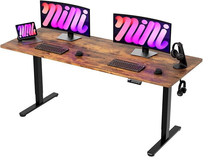 Monomi Large Electric Standing Desk 79" - Height Adjustable Sit Stand Desk with 178 lbs Load Capacity, 3 Memory Presets, Quiet Motor & Anti-Collision for Home Office (Rustic Brown)