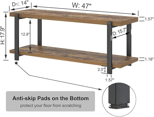 EXCEFUR Entryway Bench, Industrial Shoe Storage Bench for Living Room Bedroom, Rustic Brown