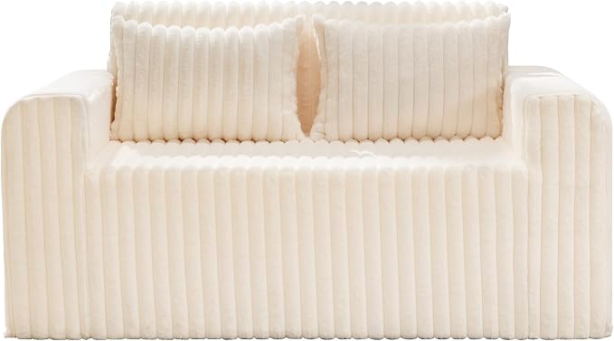 Hobestluk Couch Sofa 2-Seater Foam Sofa Loveseat for Small Spaces Comfy Sofas with Removable Cover Furry Couch with Pillows for Living Room, Bedroom, Apartment, Office (White, Loveseat)