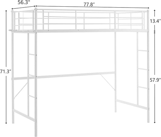 VINGL Loft Bed Full Size Kids Loft with 2 Stairs Design,Space-Saving Double Bed for Teens, Adults, Heavy Duty Metal Square Slat, No Box Spring Needed,White