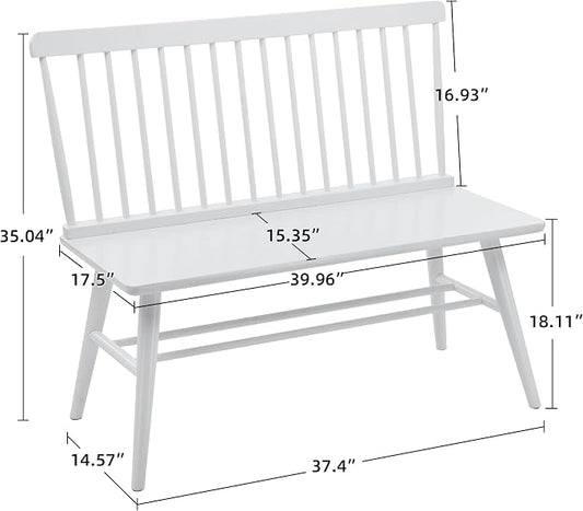 DUHOME Entryway Dining Bench with Spindle Back Farmhouse Wood Windsor Bench for Foyer Balcony Living Room White