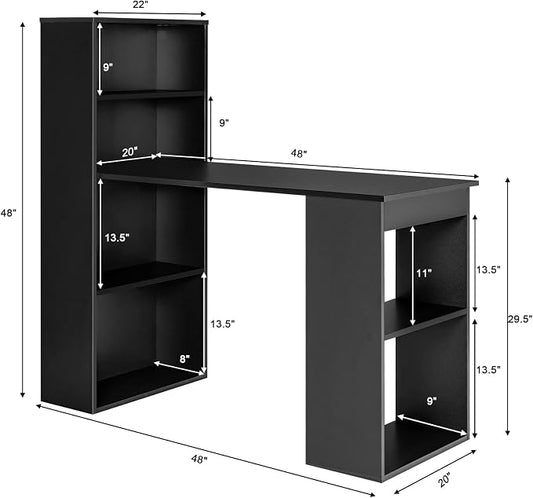 Tangkula Computer Desk with Bookshelf, Writing Study Desk with Storage Shelves & CPU Stand, Modern Compact Computer Workstation for Home & Office, Space-Saving Design (Black)
