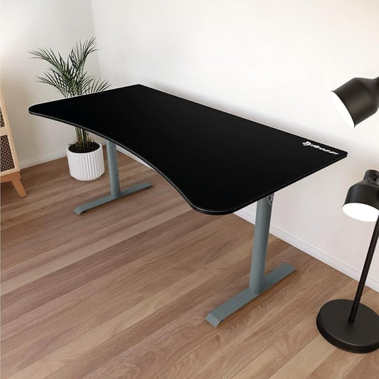 Arozzi Arena Ultrawide Curved Gaming and Office Desk with Full Surface Water Resistant Desk Mat with 3 Custom Monitor Mount Cut Outs and Under The Desk Cable Management Netting - Frozen Grey