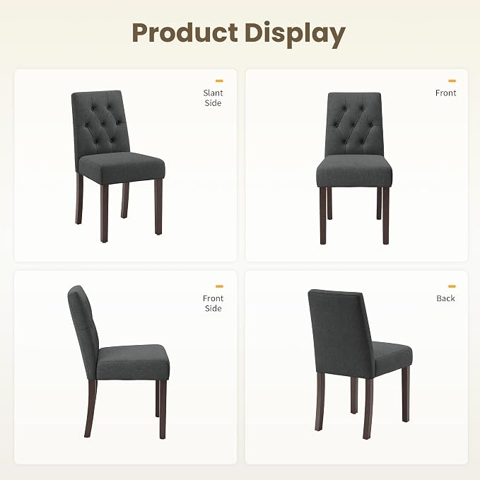 Upholstered Dining Chairs Set of 2, Modern Fabric Dining Chairs with Tufted Design, Kitchen Side Chairs, Farmhouse Dinner Chair with Wood Legs for Kitchen Restaurant Living Room, Gray