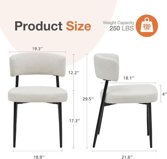 Sweetcrispy Dining Chairs Set of 4, Boucle Fabric Modern Mid Century Round Kitchen Chairs with Curved Backrest & Metal Legs for Vanity, Living Room - Modern Beige