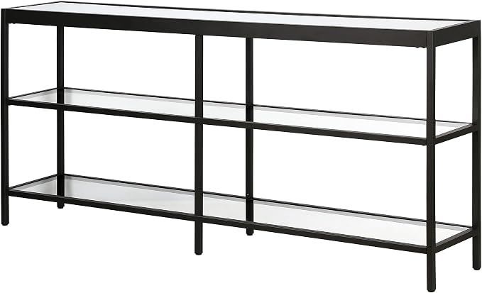 Henn&Hart 64" Wide Rectangular Console Table in Blackened Bronze, Entryway Table, Accent Table for Living Room, Hallway | Open lower shelves adds practical storage while the glass design keeps spaces feeling bright for living rooms or entryways