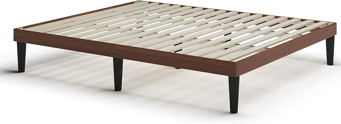 Yumori 12.9 Inch Minimalist Style Queen Size Bed Frame, Wood Platform Bed with Wood Slat Support, No Box Spring Needed, Easy Assembly, Walnut