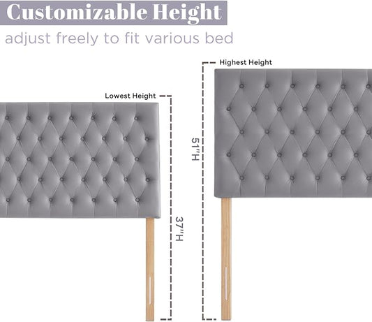 Upholstered Queen Headboard Only, Premium Velvet Button Tufted Headboards, Adjustable Solid Wood Head Board, Padded Headboard with Solid Wood Legs in Bedroom (Gray)
