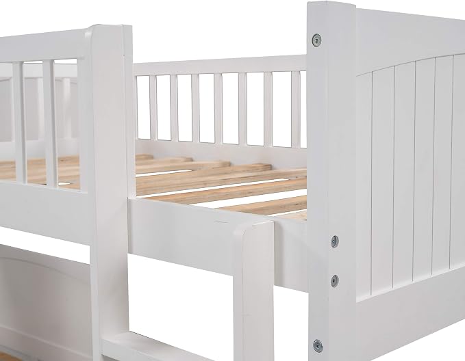 Flieks Triple Bed Twin-Over-Twin-Over-Twin Bed L Shaped Bunk Bed with 2 Drawers and 2 Ladders, No Box Spring Needed