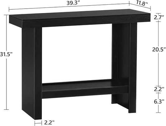 MAHANCRIS Console Table, 39.4'' Black Rectangular Entryway Table, Modern Console Table with Storage, Sofa Tables for Hallway, Foyer, Living Room, Easy Assembly, Black CTHB16801