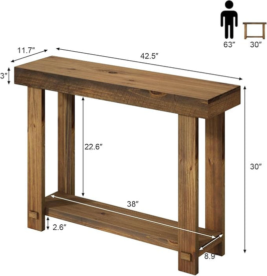 HOKYHOKY Solid Wood Console Table for Entryway, 42.5" Farmhouse Entryway Tables Thickened Tabletop and Legs Rustic Narrow Skinny Behind Couch Sofa Table for Living Room, Hallway, Foyer