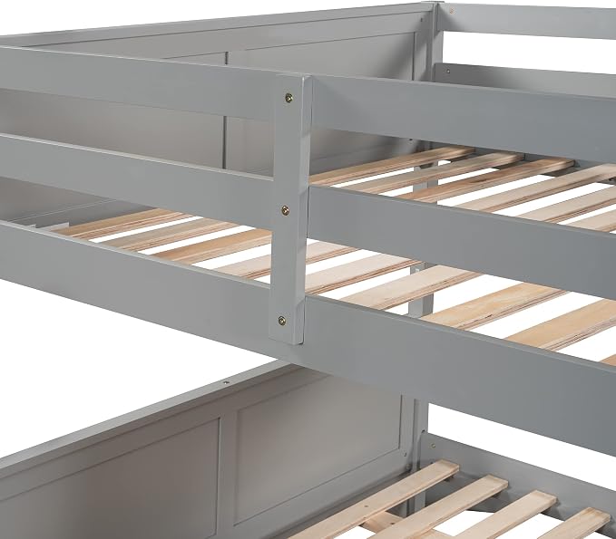 Bellemave Bunk beds Full Over Full with Twin Size Trundle, Low bunk Bed for Kids Adults and Teenagers,Gray