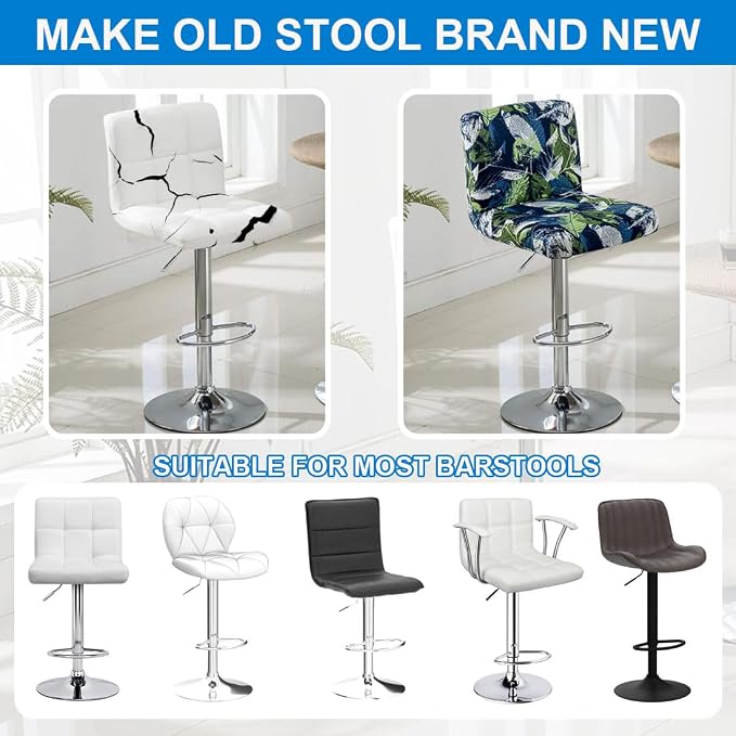 Levoberg Bar Stools Cover Set of 2 Printed Armless Swivel Barstools Slipcovers with Backs Stretch Square Counter Height Bar Stools Covers Mid Low Back Chair Cover for Kitchen Dining Room Bar #16