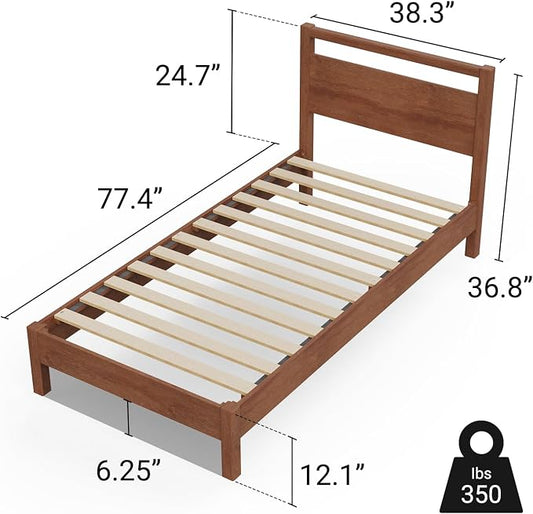 LIFEMENT Signature Wood Platform Bed Frame with Headboard, Essential, Noise Free, Under Bed Storage, No Box Spring Needed, Easy Assembly (Cherry, Twin)