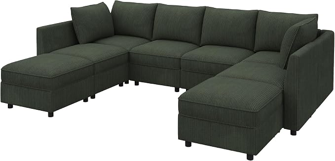 HONBAY Modular Sectional Sofa Couch with Storage, Modern U Shaped Sectional Sofa, Convertible Couches for Living Room - Green