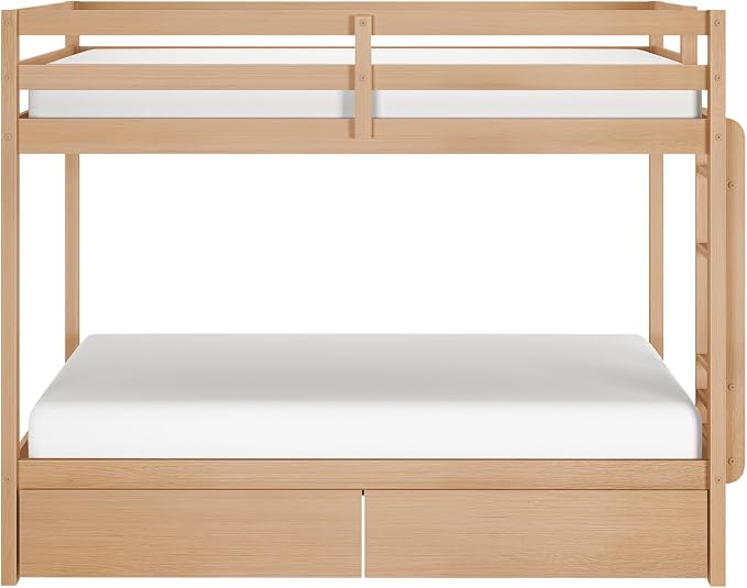 Grain & Grove Bear Twin Over Twin Bunk Bed with Storage Drawers, Sturdy Bunk Bed Frame for Kids, Plywood Bunk with Ladder, Guardrail, and Slats, No Box Spring Required, Oak Embossed Natural
