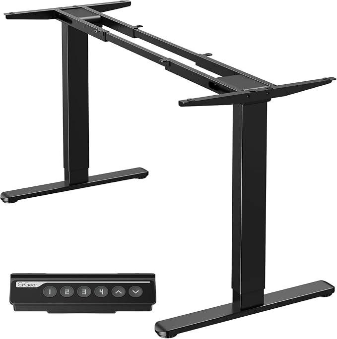 ErGear Dual Motor Standing Desk Frame, Electric Adjustable Legs Compatible Desktop Size 44″-90″, 264 lbs Weight Capacity, 4 Memory Height Settings Stand up Desks Base, Black Frame Only