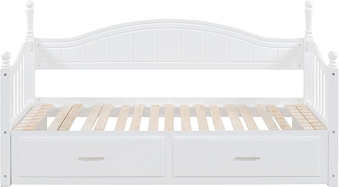Merax Multifunctional Extending Day Bed with Trundle & Drawers Twin to King Wood Sofa Bed with Headboard No Box Spring Needed White